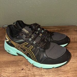 ASICS GEL-Venture 7 Women's Sz 8 Running Shoes Black/Green S1003-1030